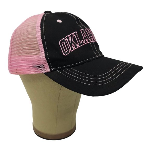 Real Time Oklahoma Mesh Snapback Cap Trucker Baseball Hat Pink Black Embroidered - Picture 3 of 13